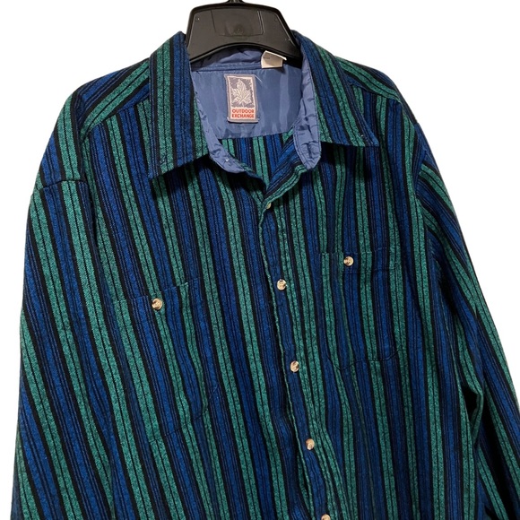 Vintage Outdoor Exchange Blue Green Stripes Button Down Flannel - Picture 3 of 9